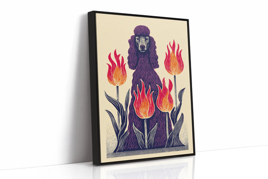 Poodle Amidst Fiery Blooms