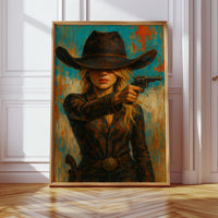 Western Grit: Cowgirl With Revolver Canvas Art