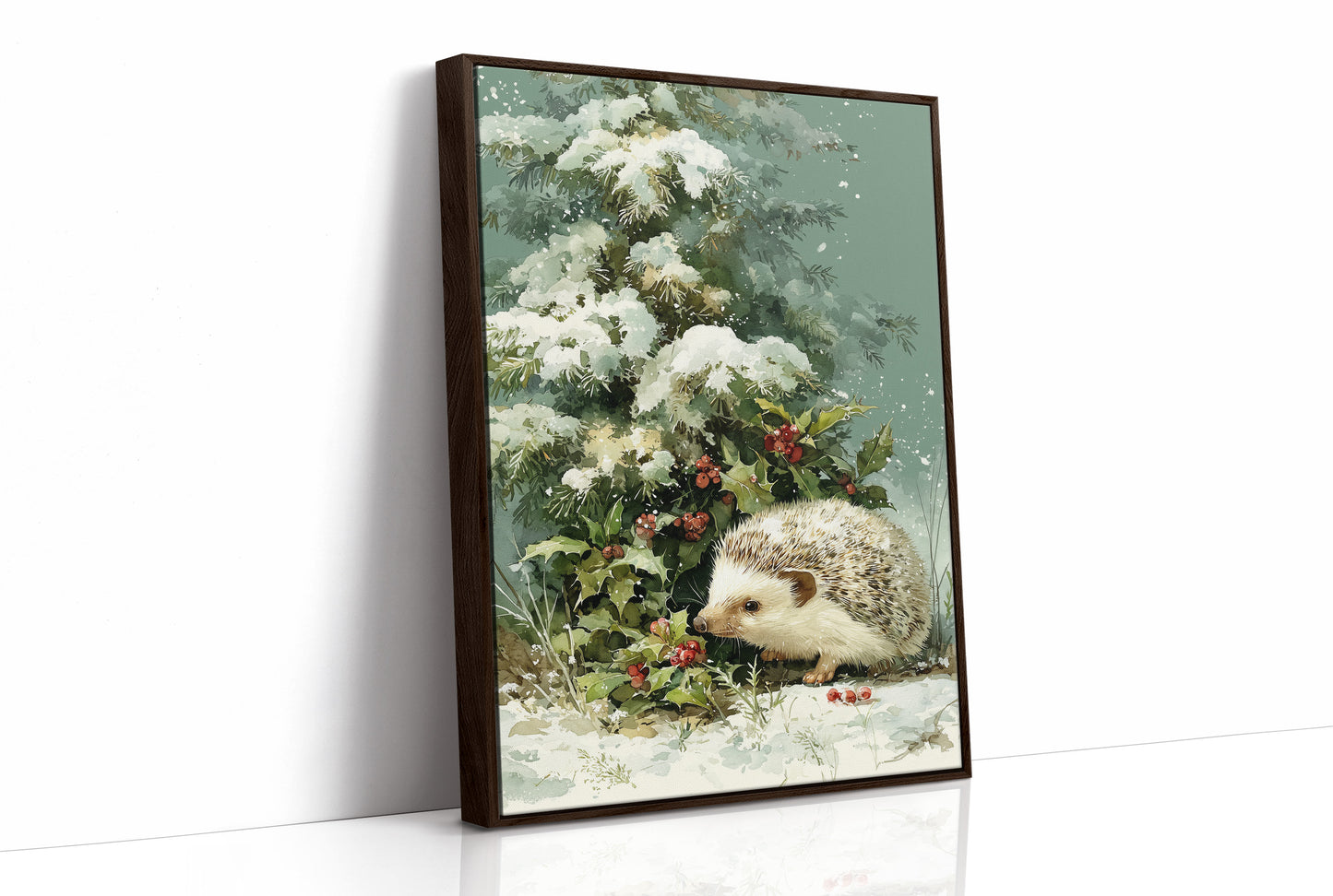Hedgehog Beneath Snowy Pine