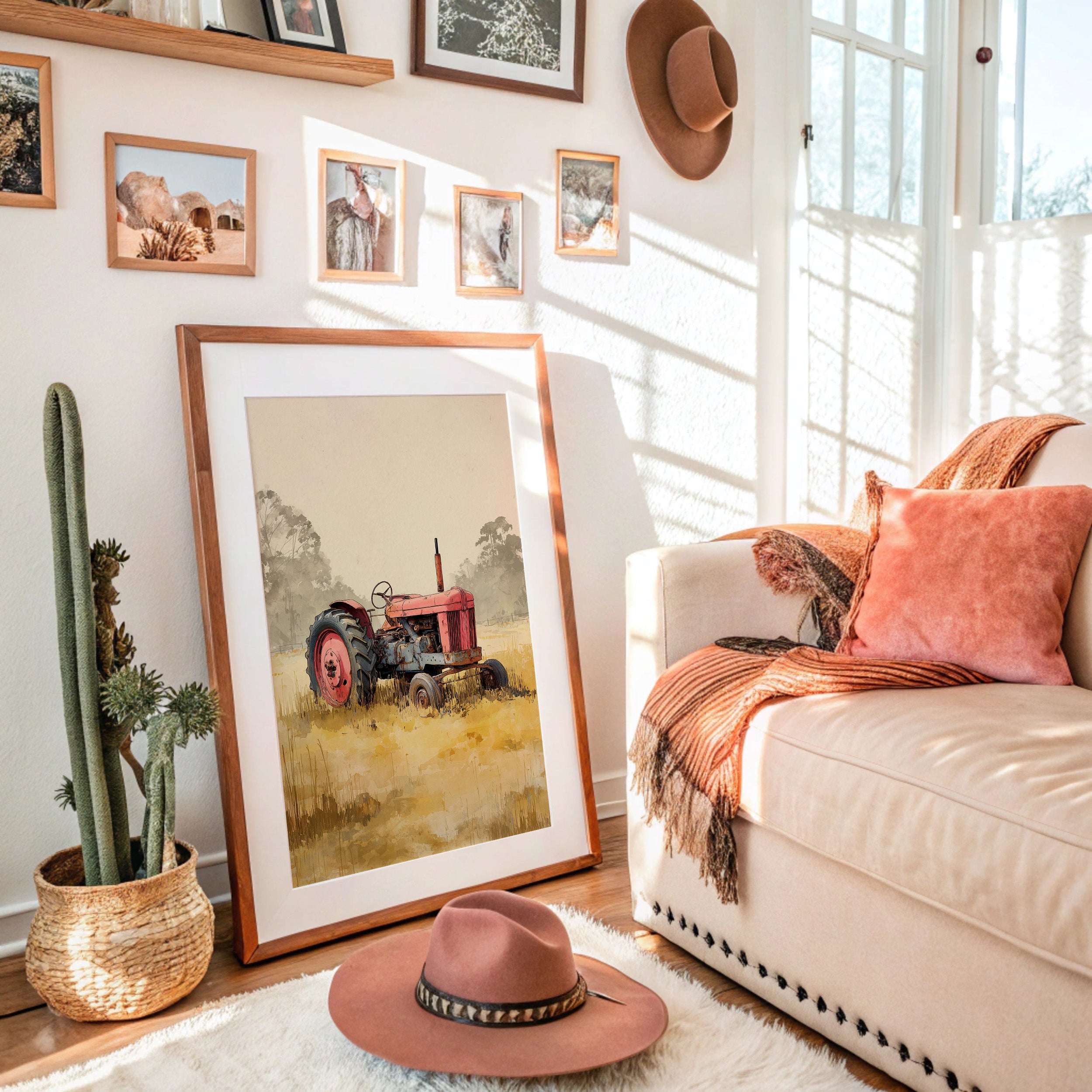 Red Tractor Rests In Golden Fields