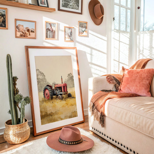 Red Tractor Rests In Golden Fields