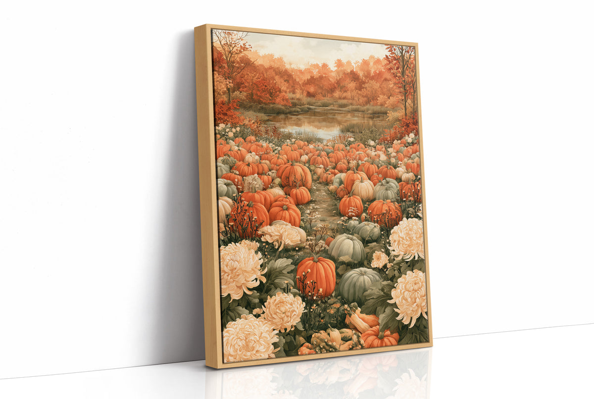 Mums The Word In The Pumpkin Patch, print in a natural wood frame