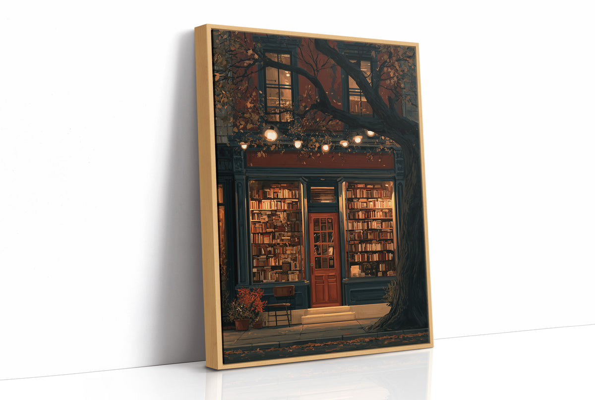Shelf Awareness After Dark, print in a natural wood frame