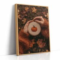 Hoop Dreams, Pumpkin Edition, print in a natural wood frame