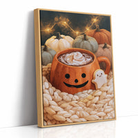 Mug Life: Jack O Latte Edition, print in a natural wood frame