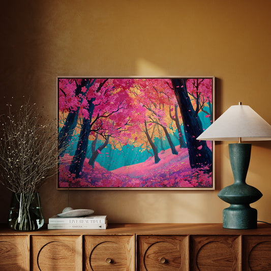 Cherry Blossoms Dance In Turquoise Light