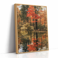 Seeing Red, Reflecting Well, print in a natural wood frame