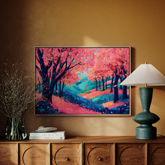 Cherry Blossoms Dance Above Turquoise Hills
