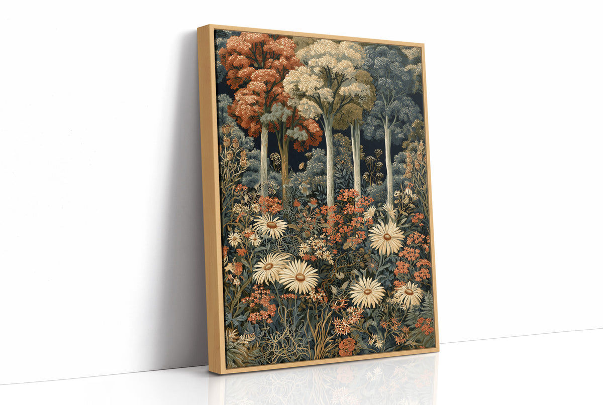 Daisy Chain Reaction In The Woods, print in a natural wood frame