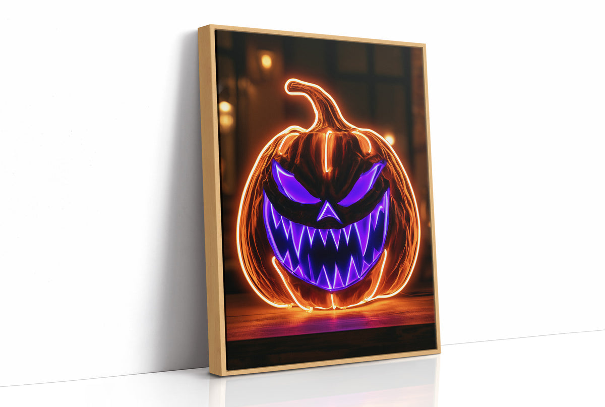 Neon Trouble Brewing, print in a natural wood frame