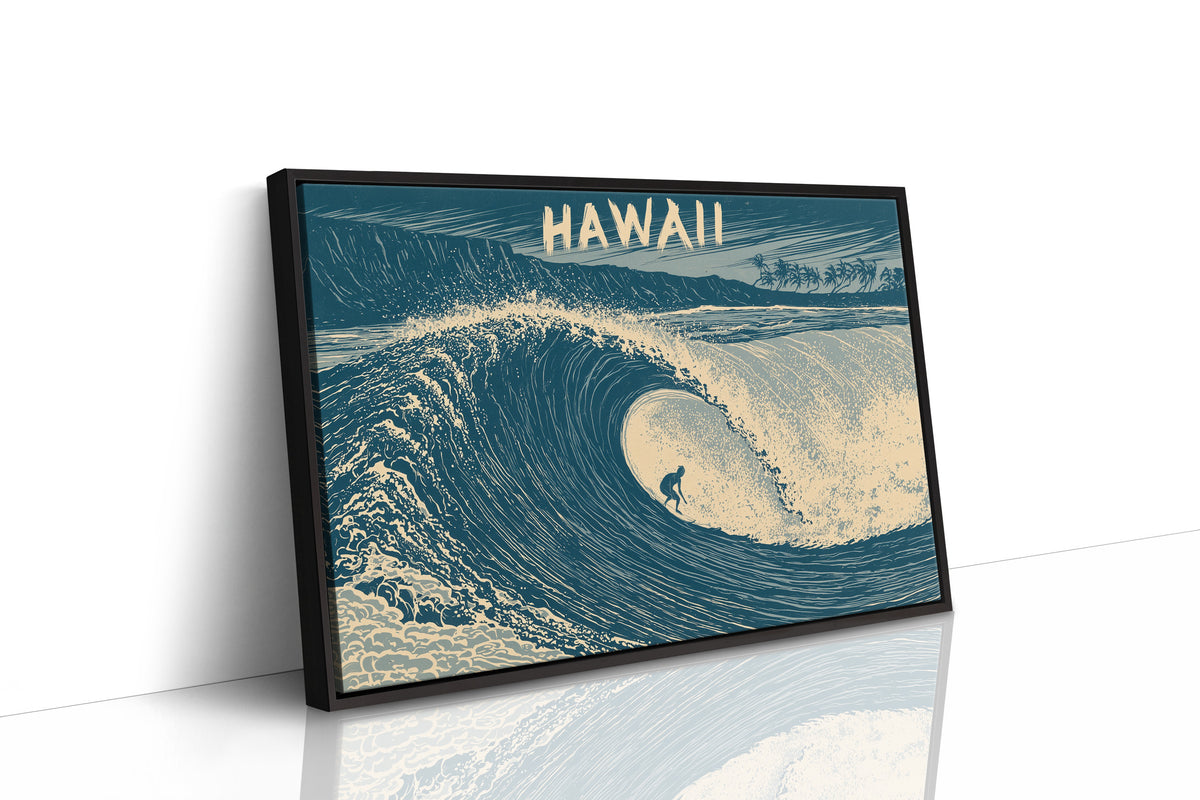 Hawaii Barrel Wave Woodcut
