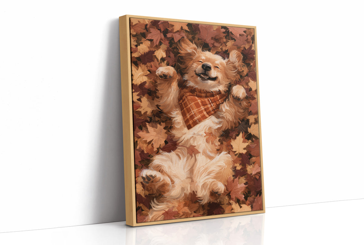 Belly Up, Leaf Pile Approved, print in a natural wood frame