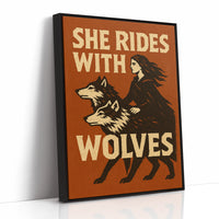 She Rides With Wolves Rustic Art Print