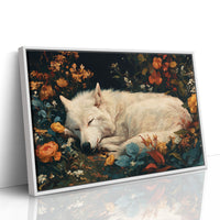 White Wolf Among Autumn Blooms