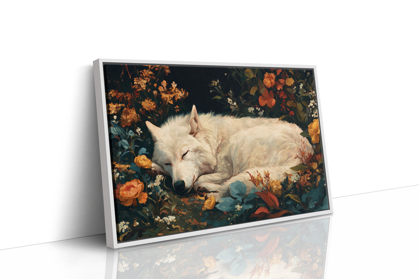 White Wolf Among Autumn Blooms
