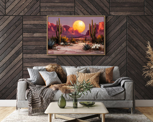 Saguaros Dance Under Golden Moonrise