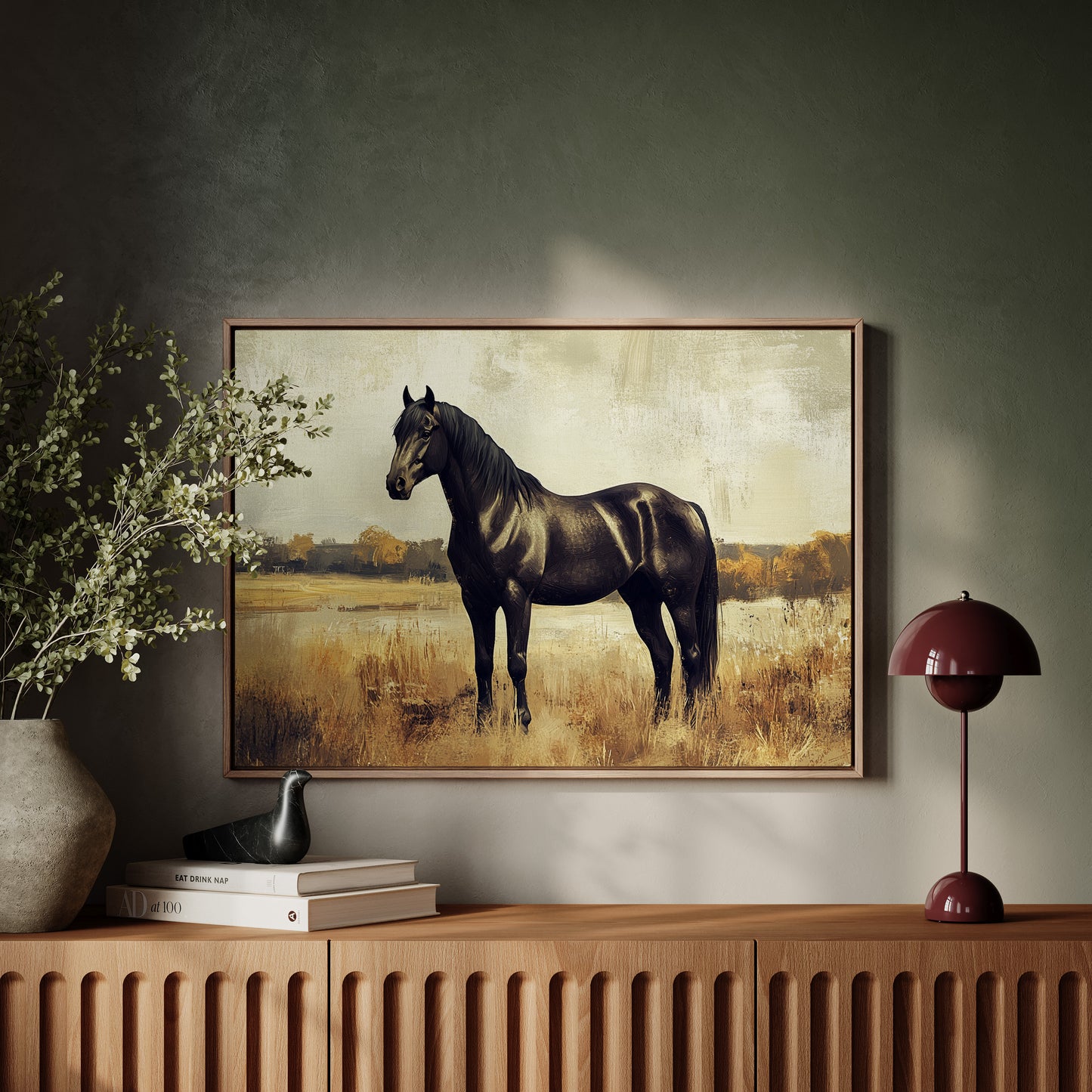 Majestic Black Stallion – Rustic Western Horse Wall Art Print