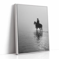 Rider Stands Still In Morning Fog