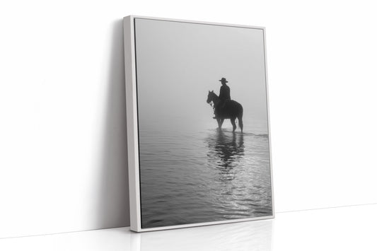 Rider Stands Still In Morning Fog