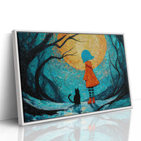 Child And Cat Beneath Glowing Moon