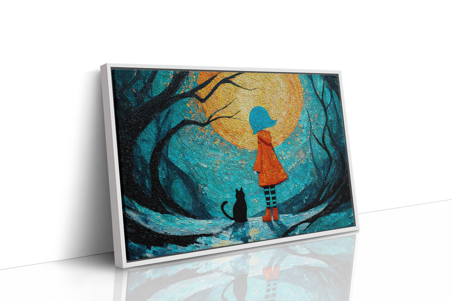 Child And Cat Beneath Glowing Moon