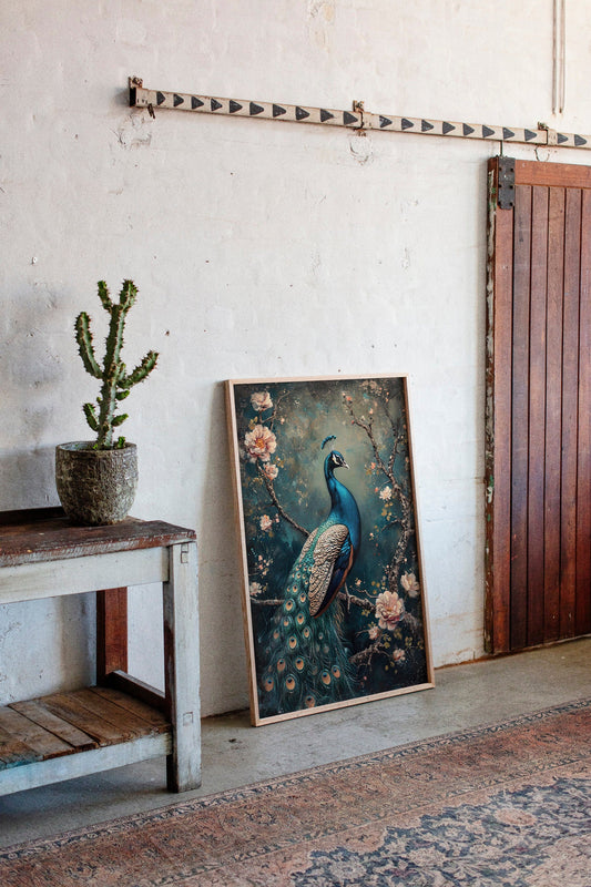 Vintage Peacock & Blossoms – Elegant Wall Art for Timeless Décor