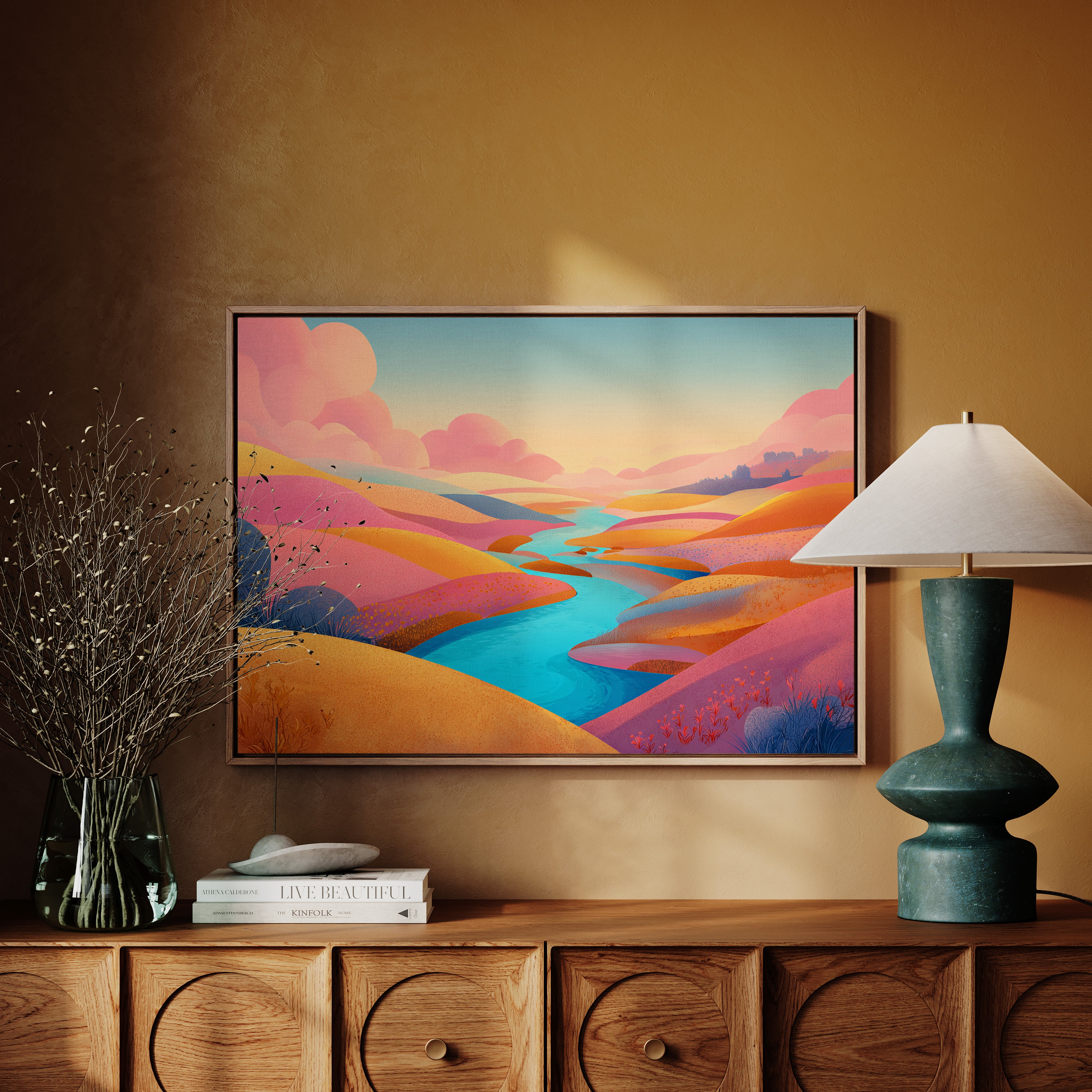 Turquoise River Cuts Through Sunset
