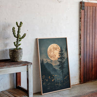 Harvest Moon Forest: Serene Mountain Landscape Canvas Wall Art