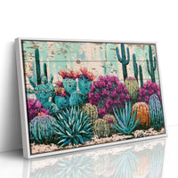 Turquoise Cactus and Fuchsia Blooms