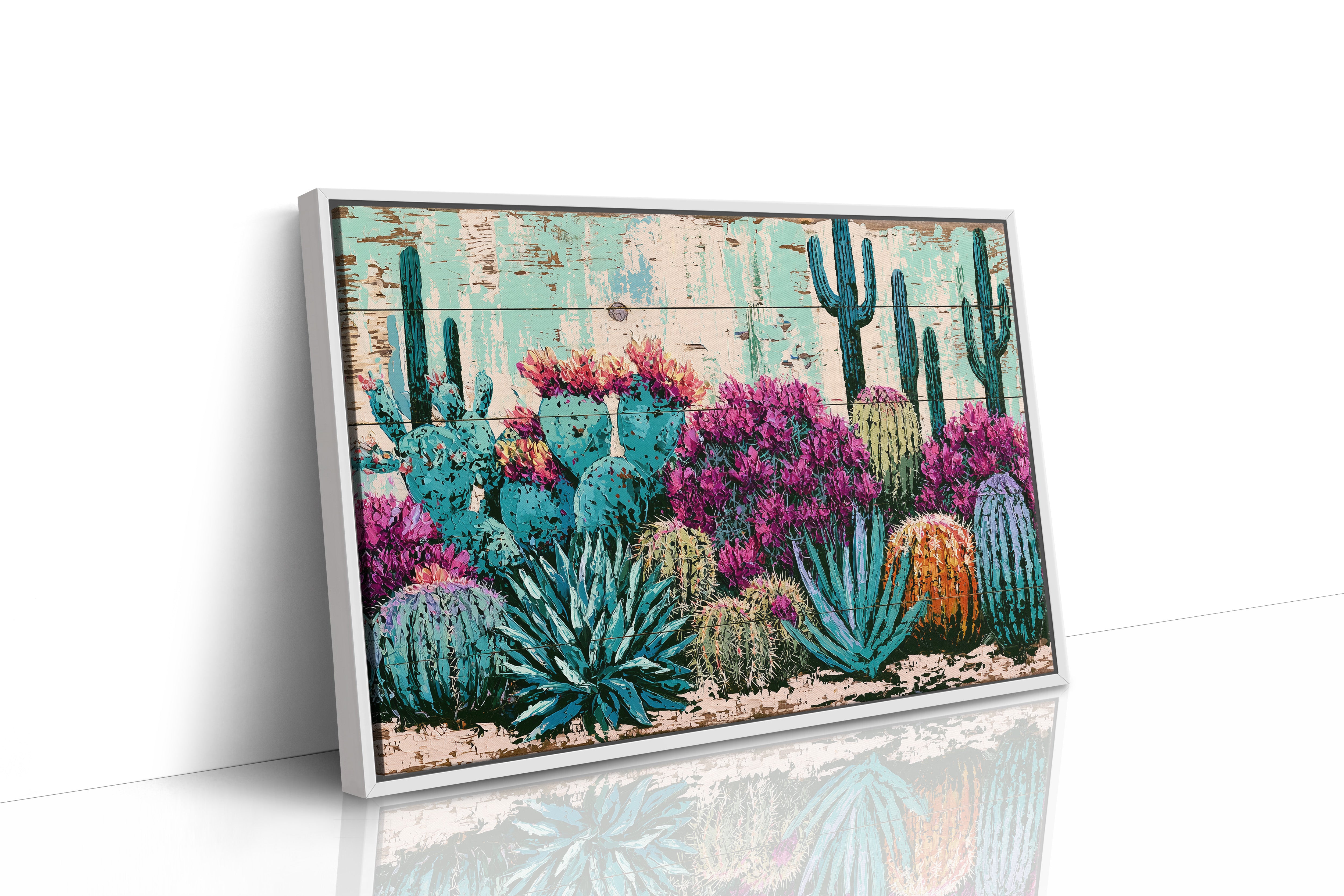 Turquoise Cactus and Fuchsia Blooms