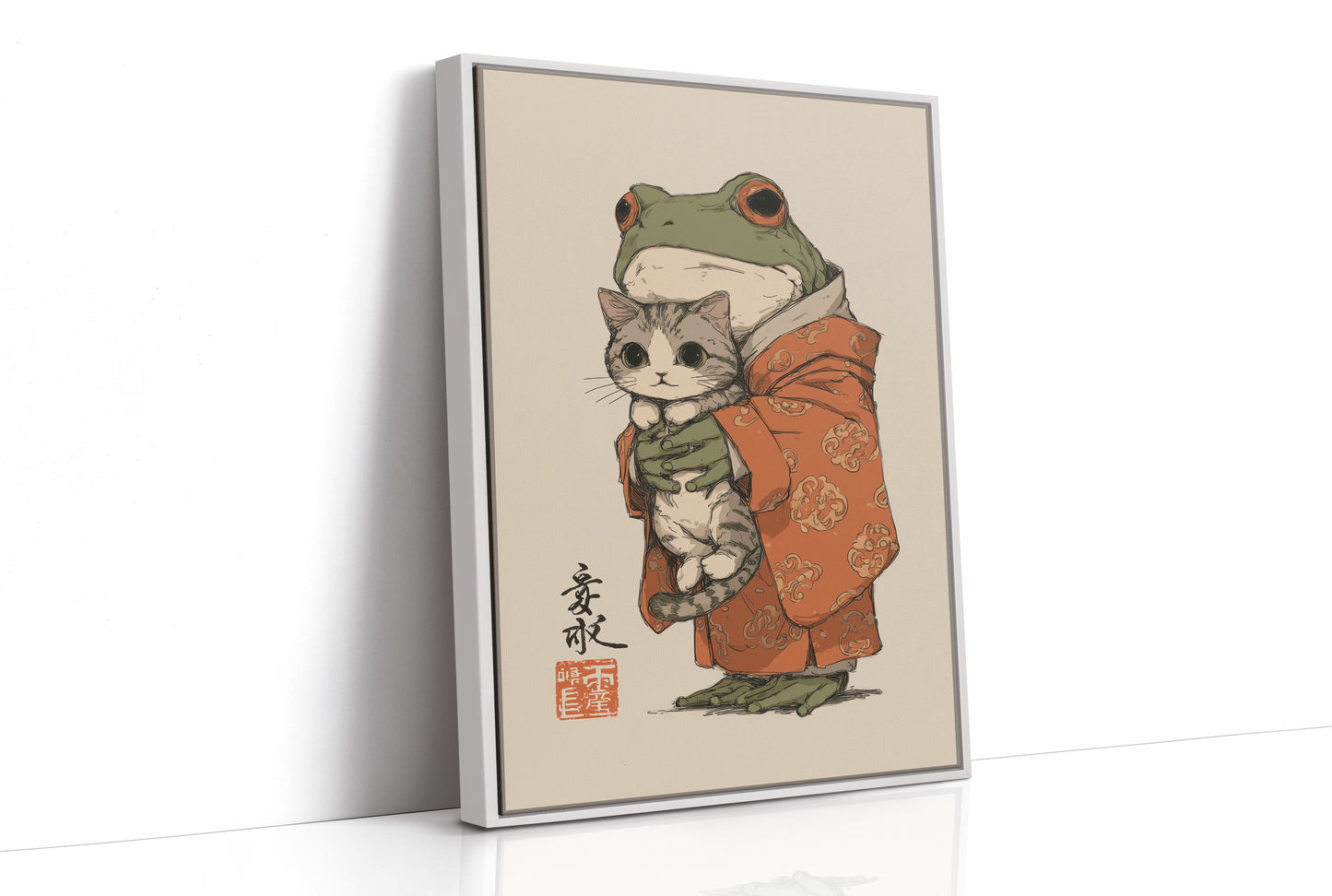 Frog Prince Cuddles Curious Kitten