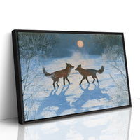Two Foxes Under Winter Moon