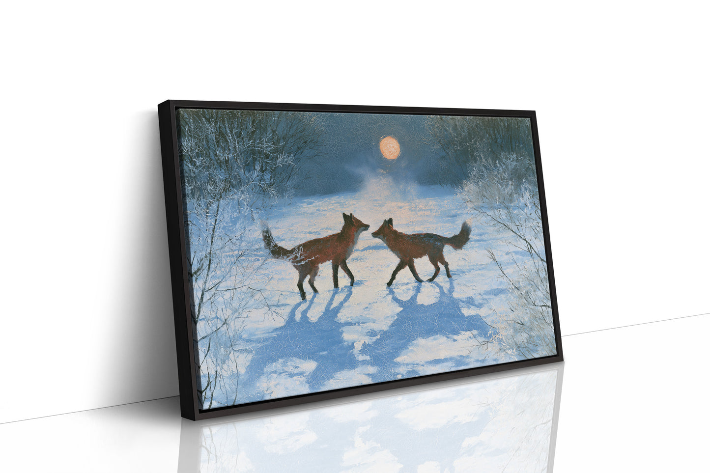 Two Foxes Under Winter Moon