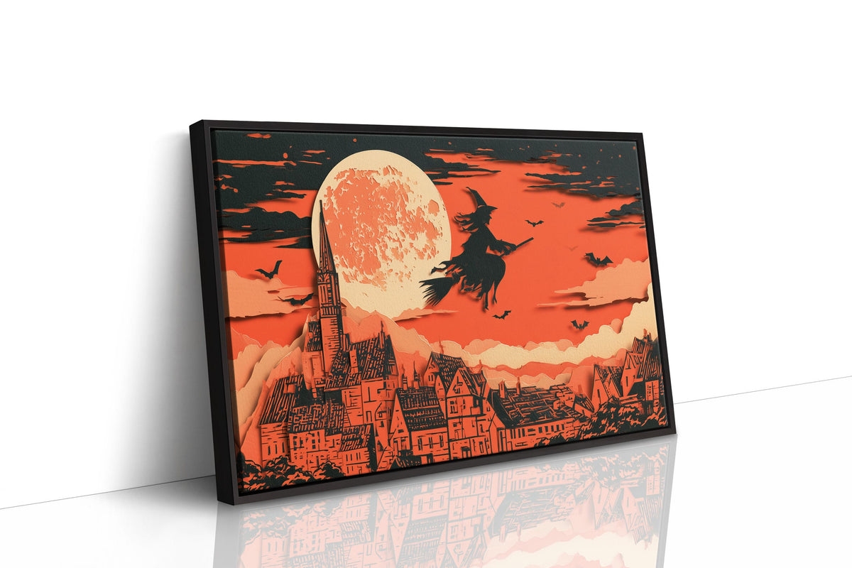 Witch Flies Over Gothic Village