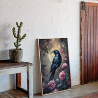 Midnight Raven: Gothic Floral Canvas Wall Art