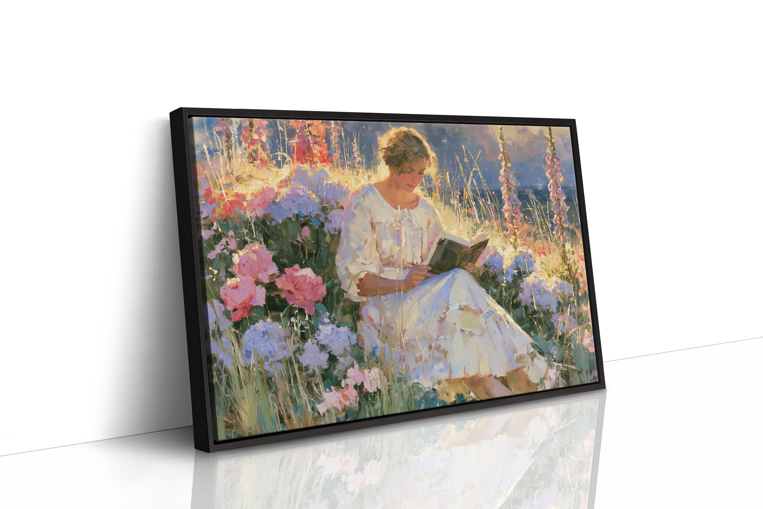 Reading Among Hollyhocks