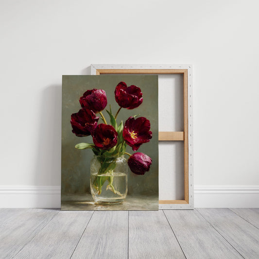 Still Life With Burgundy Tulips