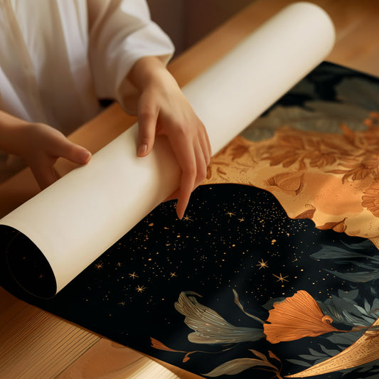 Copper Crescent Among Starlit Petals