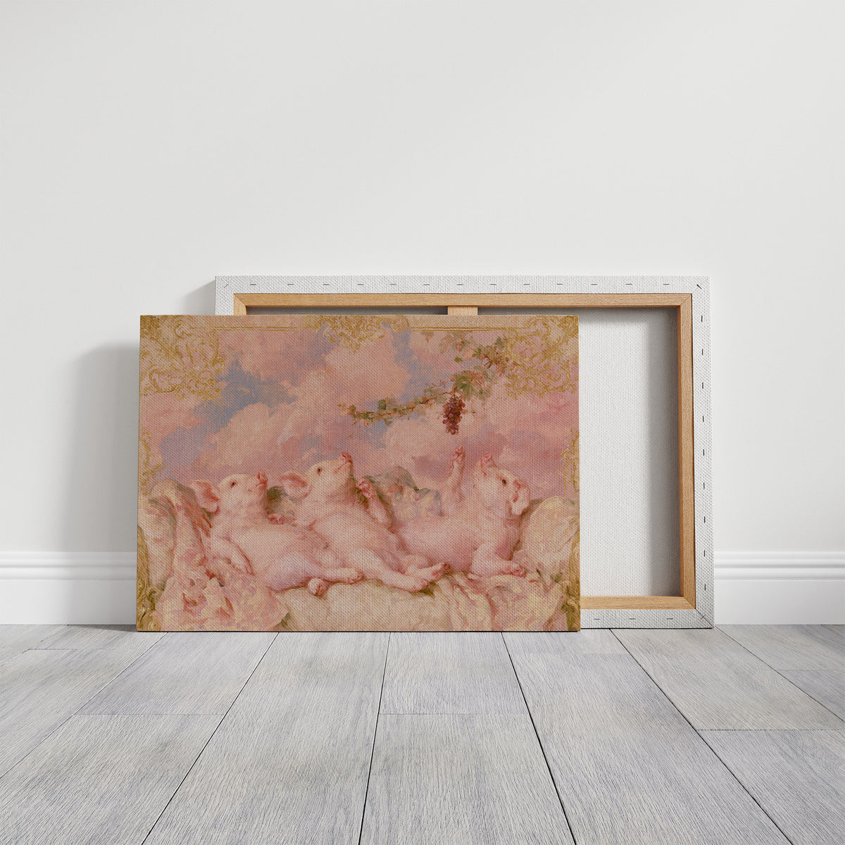 Piglet Cherubs Reaching for Grapes