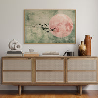 Pink Moon Wall Art – Minimalist Birds in Flight Print