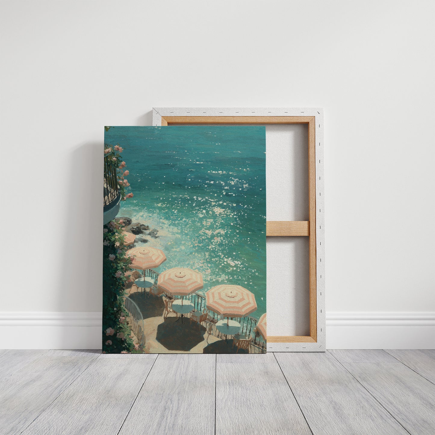 Mediterranean Terrace: Parasols by Azure Waters