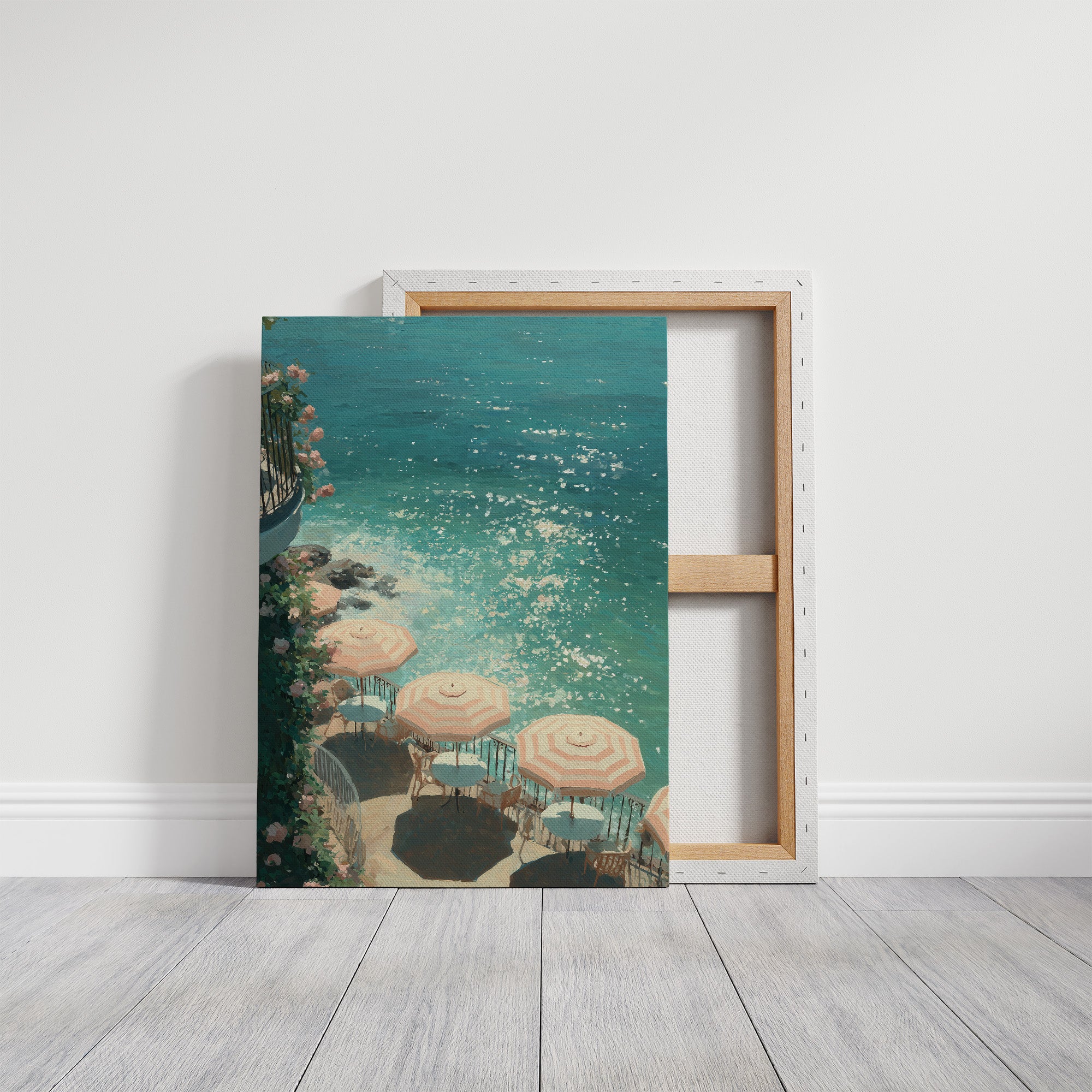 Mediterranean Terrace: Parasols by Azure Waters
