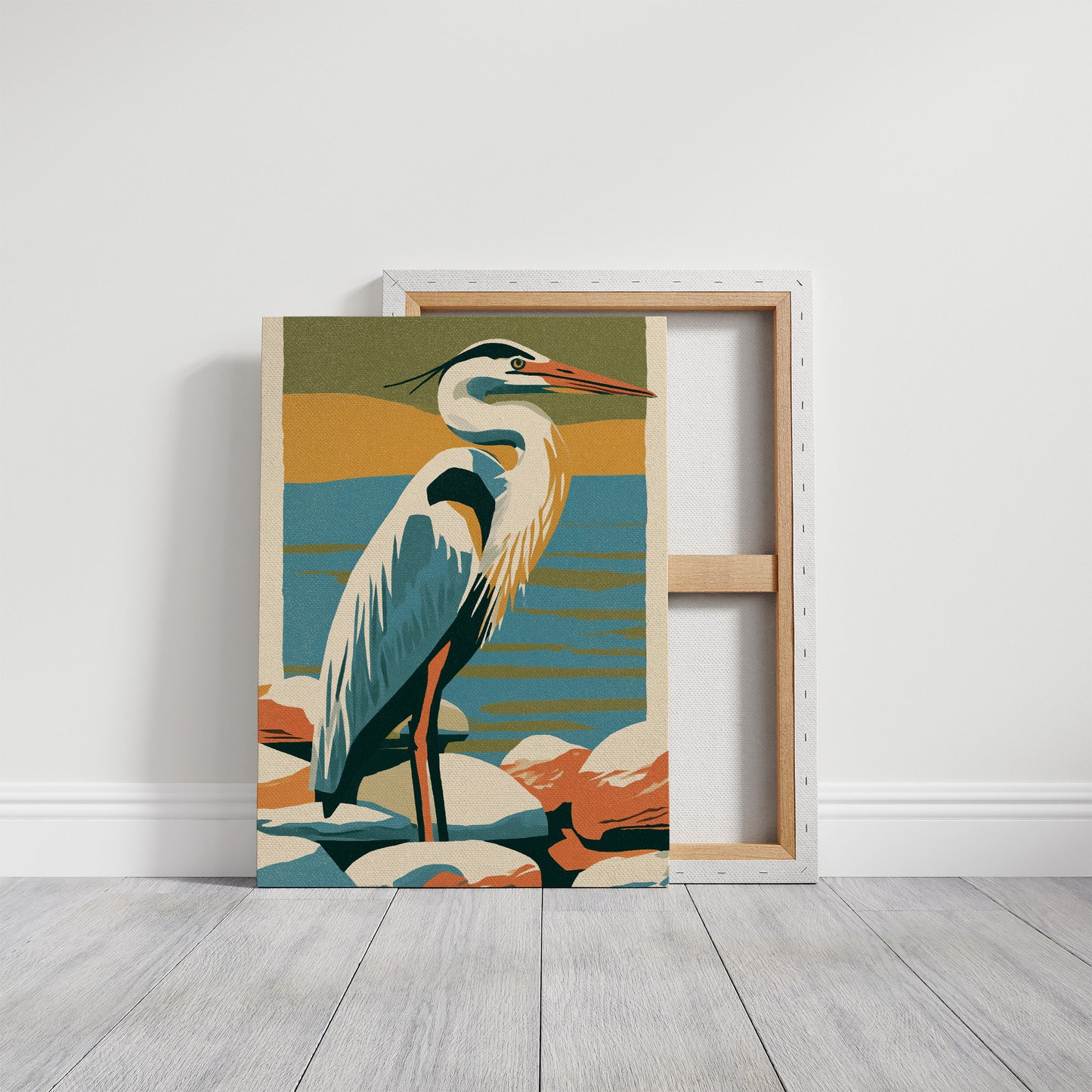 Great Blue Heron in Retro Print