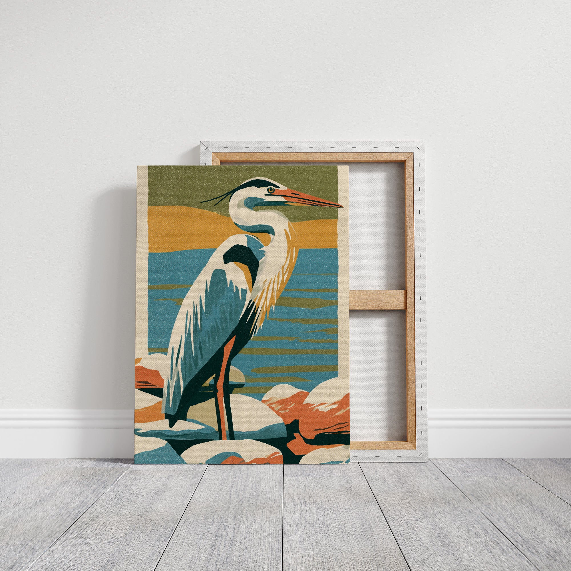Great Blue Heron in Retro Print