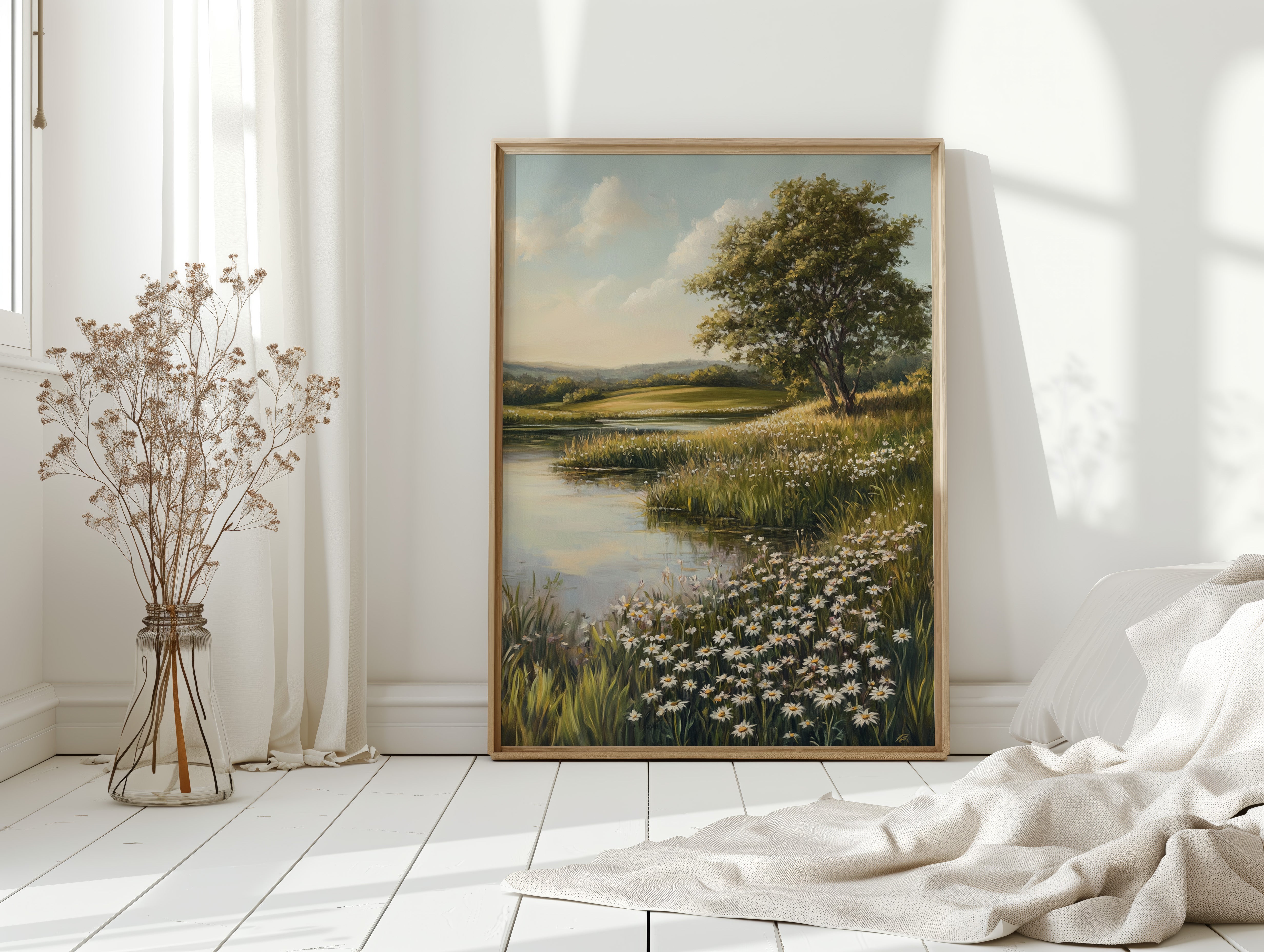 Tranquil Meadow Landscape Painting - Serene Nature Art - Gallery Canvas image 7