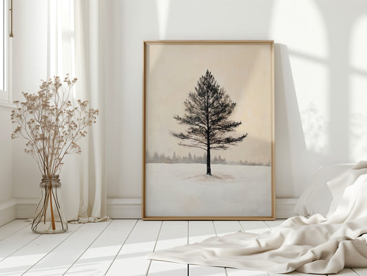 Solitary Pine Winter Canvas - Minimalist Nature Art - Gallery Canvas image 6