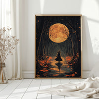 Witch Under Full Moon Art Print - Enchanting Autumn Scene - Gallery Canvas image 10