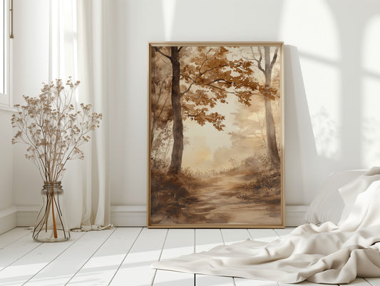 Serene Autumn Forest Pathway - Watercolor Landscape Art - Gallery Canvas image 3