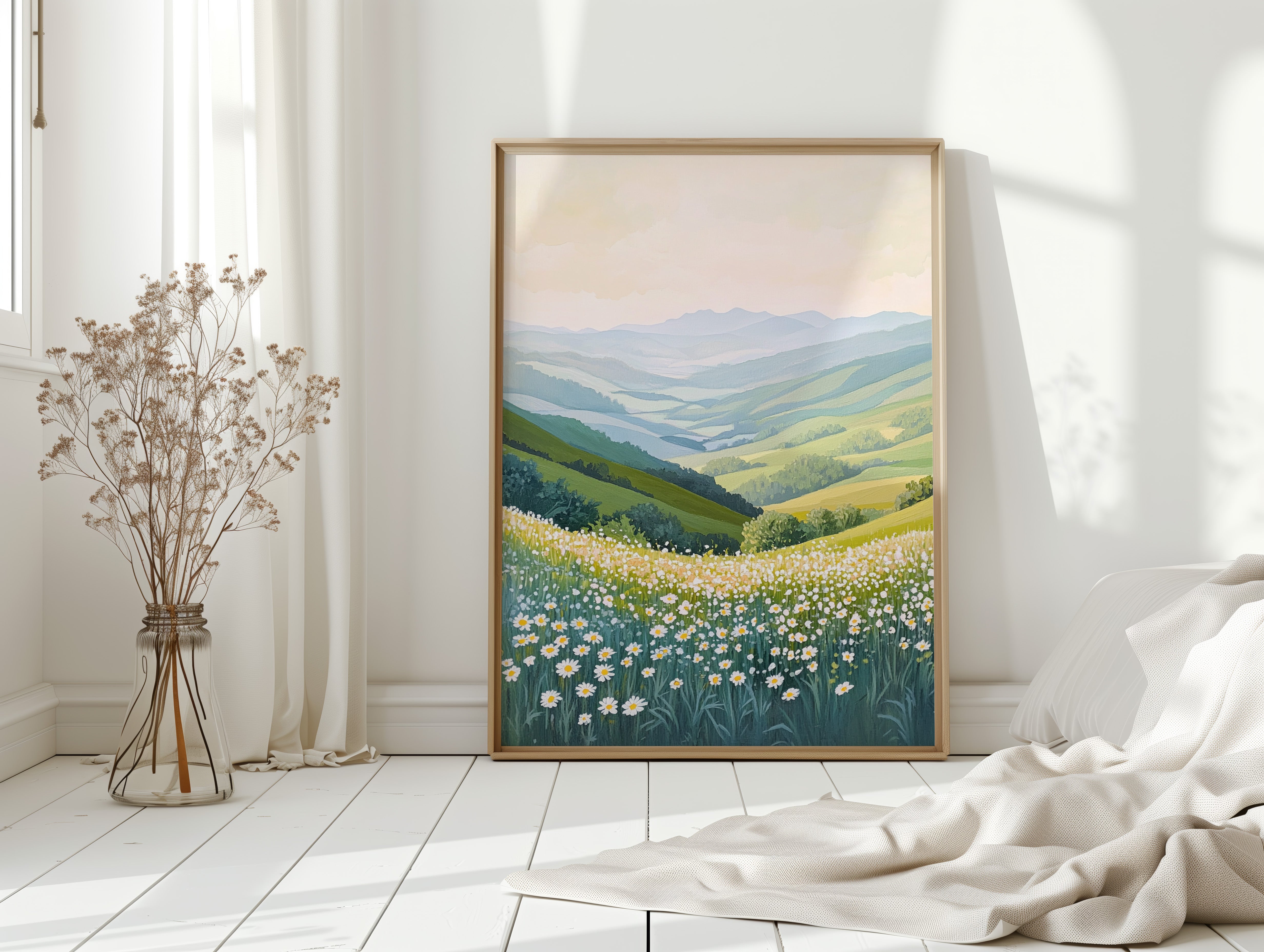 Tranquil Meadow Landscape Art Print - Pastel Scenic Decor - Gallery Canvas image 12