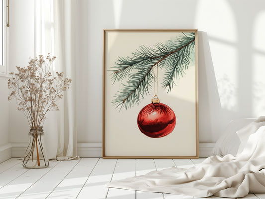Festive Red Ornament Watercolor Print - Holiday Wall Art - Gallery Canvas image 6